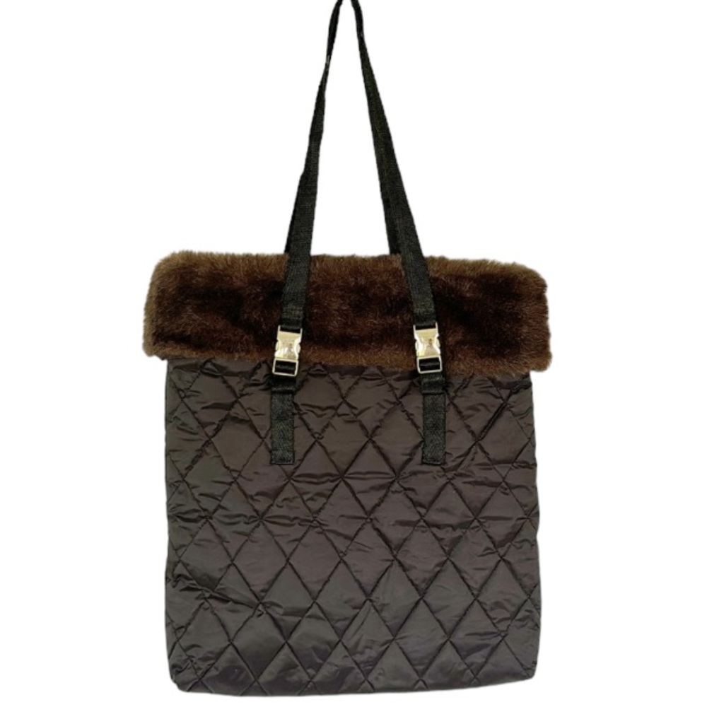 Bath & Body Works black brown quilted fur trim shoulder bag